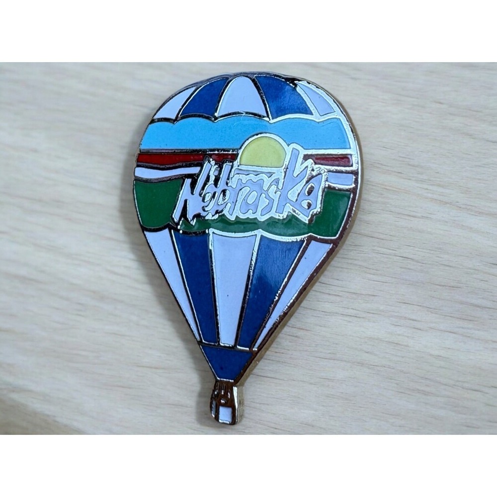 Hot Air Balloon Cloisonne Pin Brooch NEBRASKA Enamel Souvenir Pin Henderson Vtg